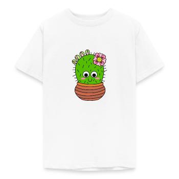 Cactus Chunky Avec Fleur Rose Et Bourgeons - T-shirt Ado - blanc - Devant - AI Model Teenager Male dark (155cm)