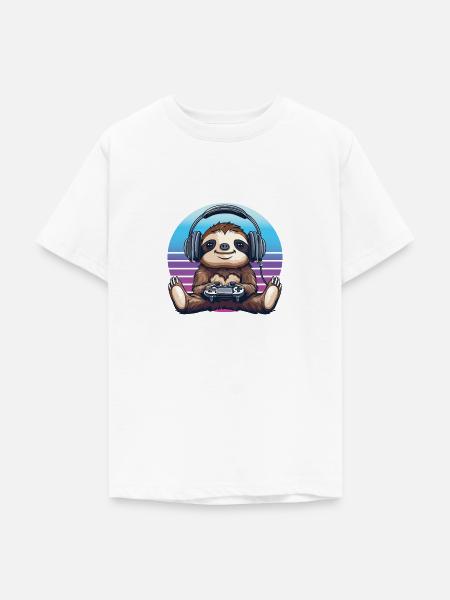 Faultier gaming Retro - Teenager T-Shirt - Weiß