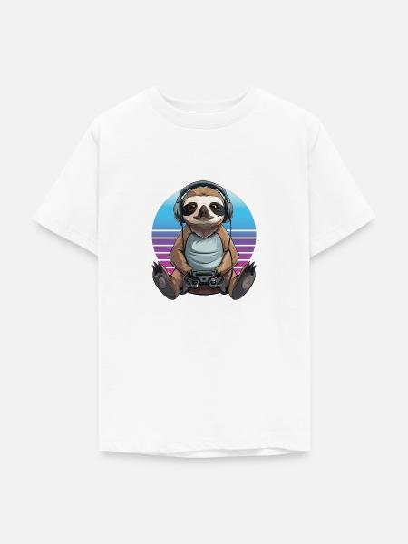 Faultier gaming Retro - Teenager T-Shirt - Weiß