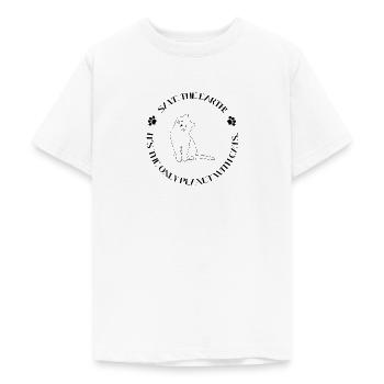 SAVE THE EARTH! IT IS THE ONLY PLANET WITH CATS. - Teenager T-Shirt - Weiß - Vorne - AI Model Teenager Male dark (155cm)