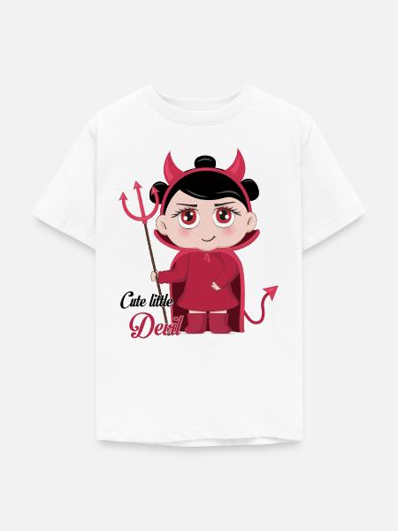 Süßes kleines Teufel-Chibi-Mädchen mit Mistgabel-Graphi - Teenager T-Shirt - Weiß