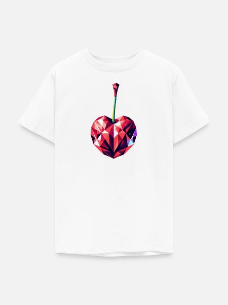 Geometrische Kirschfreude: Lebendige Polygonkunst - Teenager T-Shirt - Weiß