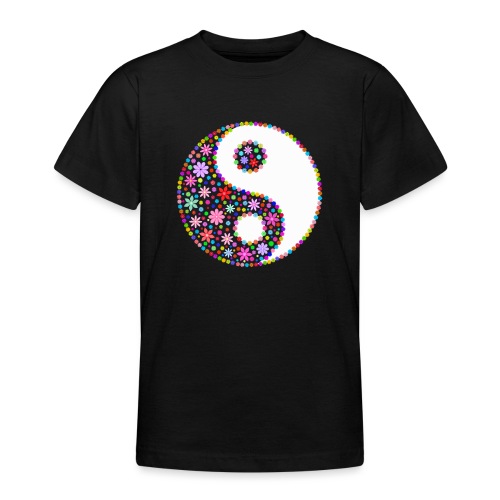 Yin und Yang weiss mit Blumen - Teenager T-Shirt