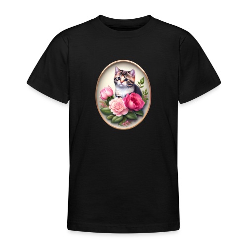 Süßes Kätzchen mit Rosen - Teenager T-Shirt