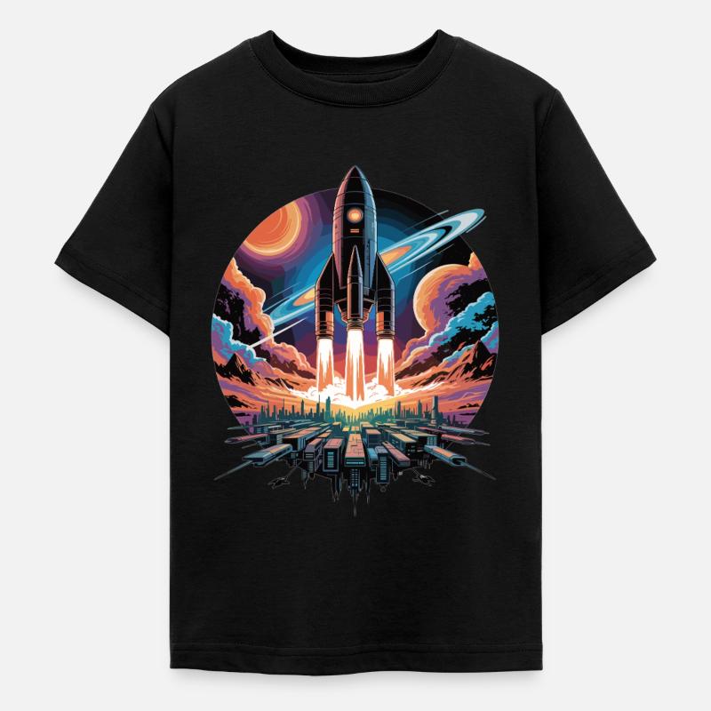 Vol spatial élégant avec fusée - T-shirt Ado - noir