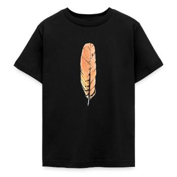 Große Feder Orange Handgezeichnet (Rotmilan) - Teenager T-Shirt - Schwarz - Vorne - AI Model Teenager Male light (155cm)