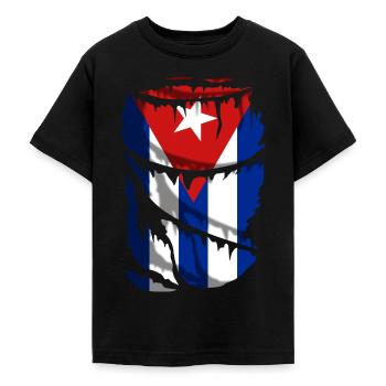 Flag of Cuba, broken fabric effect - Teenage T-Shirt - black - Front - AI Model Teenager Male light (155cm)