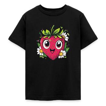 Erdbeere mit Gänseblümchen - Teenager T-Shirt - Schwarz - Vorne - AI Model Teenager Male light (155cm)