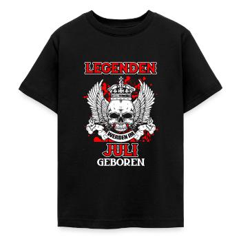 July - legend - birthday - DE - Teenage T-Shirt - black - Front - AI Model Teenager Male light (155cm)