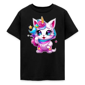 Chat Licorne mignon - T-shirt Ado - noir - Devant - AI Model Teenager Male light (155cm)