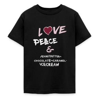 Love Peace and Peanutbutter-chocolate-icecream - Teenage T-Shirt - black - Front - AI Model Teenager Male light (155cm)