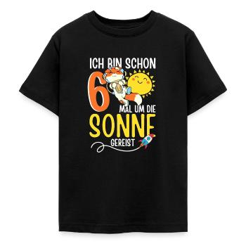 Süßer Fuchs Astronaut 6. Geburtstag Sonne Rakete - Teenager T-Shirt - Schwarz - Vorne - AI Model Teenager Male light (155cm)