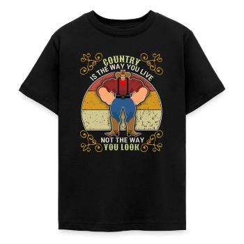 Country music, country music funny cowboy saying - Teenage T-Shirt - black - Front - AI Model Teenager Male light (155cm)