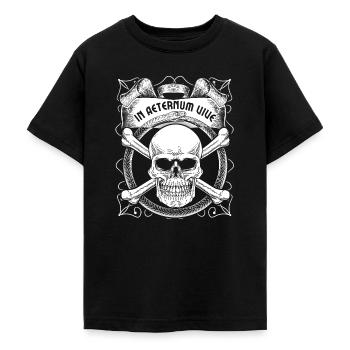 Biker-Totenkopf mit Schlange, lateinischer Spruch - Teenager T-Shirt - Schwarz - Vorne - AI Model Teenager Male light (155cm)