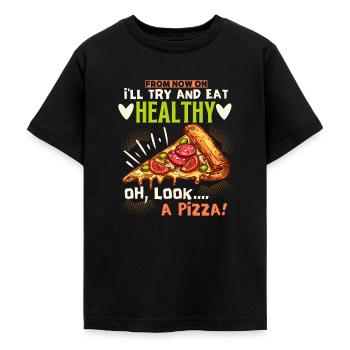 Lustige Pizza, gesundes Essen, vegetarische Pizza - Teenager T-Shirt - Schwarz - Vorne - AI Model Teenager Male light (155cm)