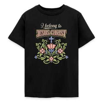 Jesus Christ, vintage folk art, faith, saying - Teenage T-Shirt - black - Front - AI Model Teenager Male light (155cm)