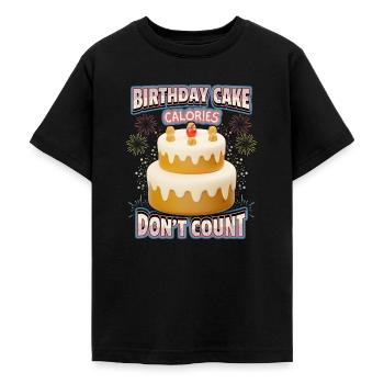 Anniversaire, drôle de dicton avec gâteau, calories - T-shirt Ado - noir - Devant - AI Model Teenager Male light (155cm)