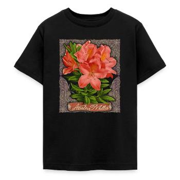 Azalea, Azalea Mollis, Vintage Botanical Flowers - Teenage T-Shirt - black - Front - AI Model Teenager Male light (155cm)