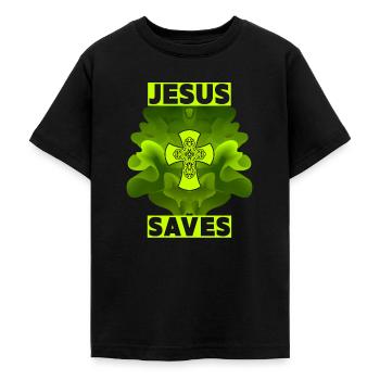 Jesus Christus, Christliches Kreuz, Jesus Saves - Teenager T-Shirt - Schwarz - Vorne - AI Model Teenager Male light (155cm)