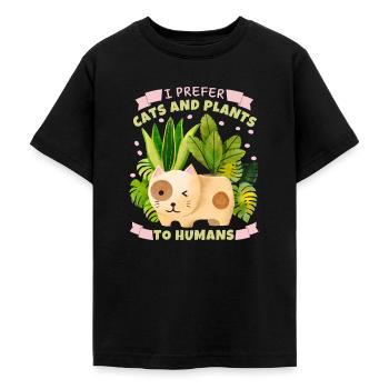 Cats and plants funny saying with flower pot - Teenage T-Shirt - black - Front - AI Model Teenager Male light (155cm)