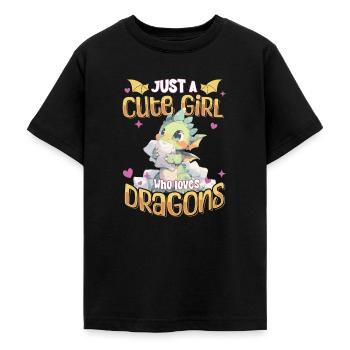 Just a cute Girl who loves Dragons - Kawaii Dragon - Teenage T-Shirt - black - Front - AI Model Teenager Male light (155cm)