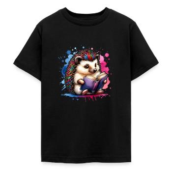 Igel Lesen Bücher Buch - Teenager T-Shirt - Schwarz - Vorne - AI Model Teenager Male light (155cm)