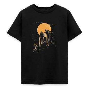 3 Waschbären Mond Heulender Tierkunst - Teenager T-Shirt - Schwarz - Vorne - AI Model Teenager Male light (155cm)