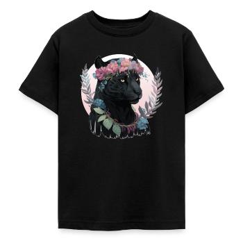 Cute Black Watercolor Panther Flower Crown Boho Ae - Teenager T-Shirt - Schwarz - Vorne - AI Model Teenager Male light (155cm)