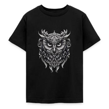 Cute owl with big eyes - Teenage T-Shirt - black - Front - AI Model Teenager Male light (155cm)