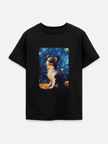 Papillon Hund Starry Night - Teenager T-Shirt - Schwarz