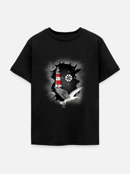 Möwe Leuchtturm Kompass maritim - Teenager T-Shirt - Schwarz