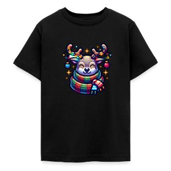 Weihnachts Lichterkette Rentier - Teenager T-Shirt - Schwarz - Vorne - AI Model Teenager Male light (155cm)