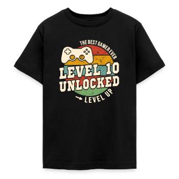Niveau 10 débloqué - anniversaire 10 ans - T-shirt Ado - noir - Devant - AI Model Teenager Male light (155cm)