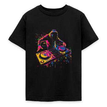 Dj Disc Jockey Draaitafel Pop Art - Teenager T-shirt - zwart - Voor - AI Model Teenager Male light (155cm)