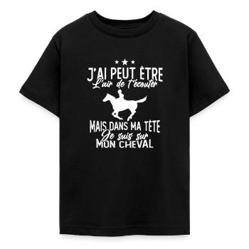 Je suis à cheval - cadeau humour cheval équitation - T-shirt Ado - noir - Devant - AI Model Teenager Male light (155cm)