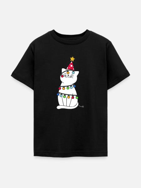 Weihnachten Katze - Teenager T-Shirt - Schwarz