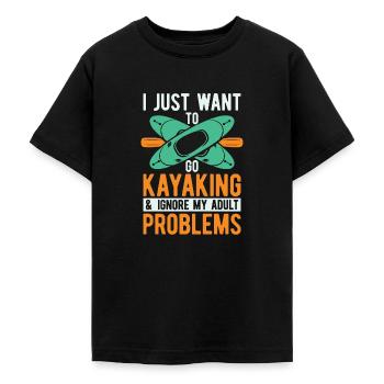 Kayaking I Just Want To Go Water Sport Kayak Lover - Teenage T-Shirt - black - Front - AI Model Teenager Male light (155cm)