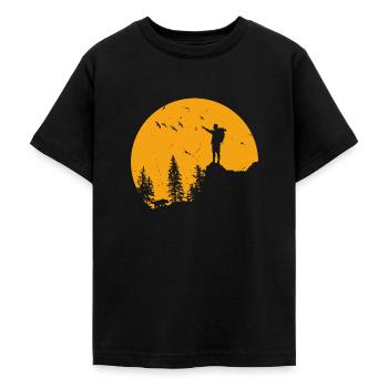 Hiking. Hiking in nature. - Teenage T-Shirt - black - Front - AI Model Teenager Male light (155cm)