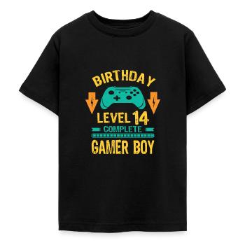 Fourteen 14yr BDay Son Boy Funny Gamer 14th 14 - Teenage T-Shirt - black - Front - AI Model Teenager Male light (155cm)
