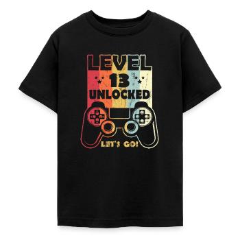 LEVEL 13 Unlocked Let's Go! Birthday 13 years - Teenage T-Shirt - black - Front - AI Model Teenager Male light (155cm)