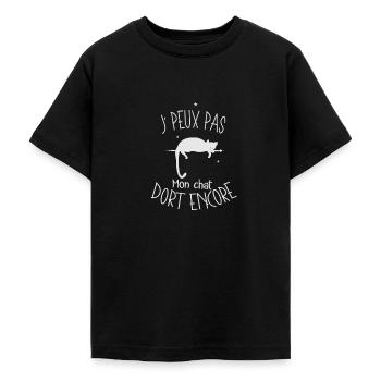 J' peux pas j ai chat blanc qui dort - T-shirt Ado - noir - Devant - AI Model Teenager Male light (155cm)