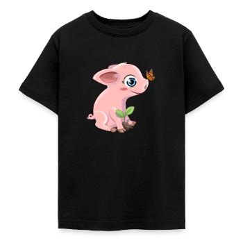Schwein mit Schmetterling - Teenager T-Shirt - Schwarz - Vorne - AI Model Teenager Male light (155cm)