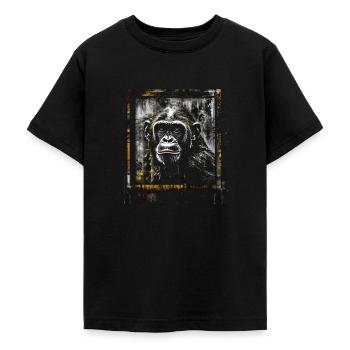 Affe Fenster Kunst Kunstwerk Geschenk Tier Motiv - Teenager T-Shirt - Schwarz - Vorne - AI Model Teenager Male light (155cm)