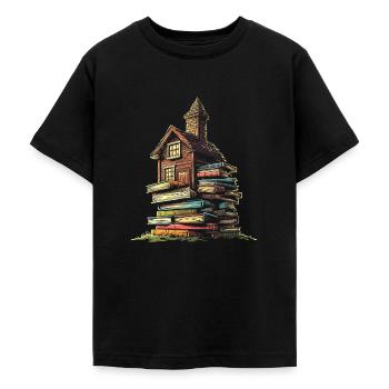 Buch Haus Grafik Motiv Buch - Teenager T-Shirt - Schwarz - Vorne - AI Model Teenager Male light (155cm)