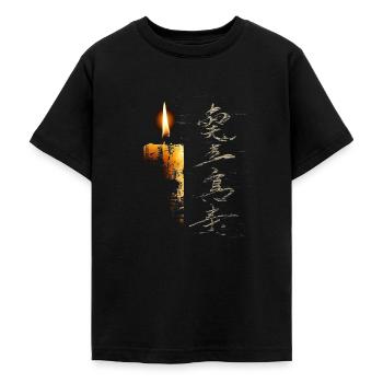 Candle Flame Art Text Drawing Graphic Artwork - Teenage T-Shirt - black - Front - AI Model Teenager Male light (155cm)