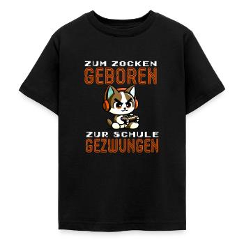 Zum Zocken geboren zur Schule gezwungen Katze - Teenager T-Shirt - Schwarz - Vorne - AI Model Teenager Male light (155cm)