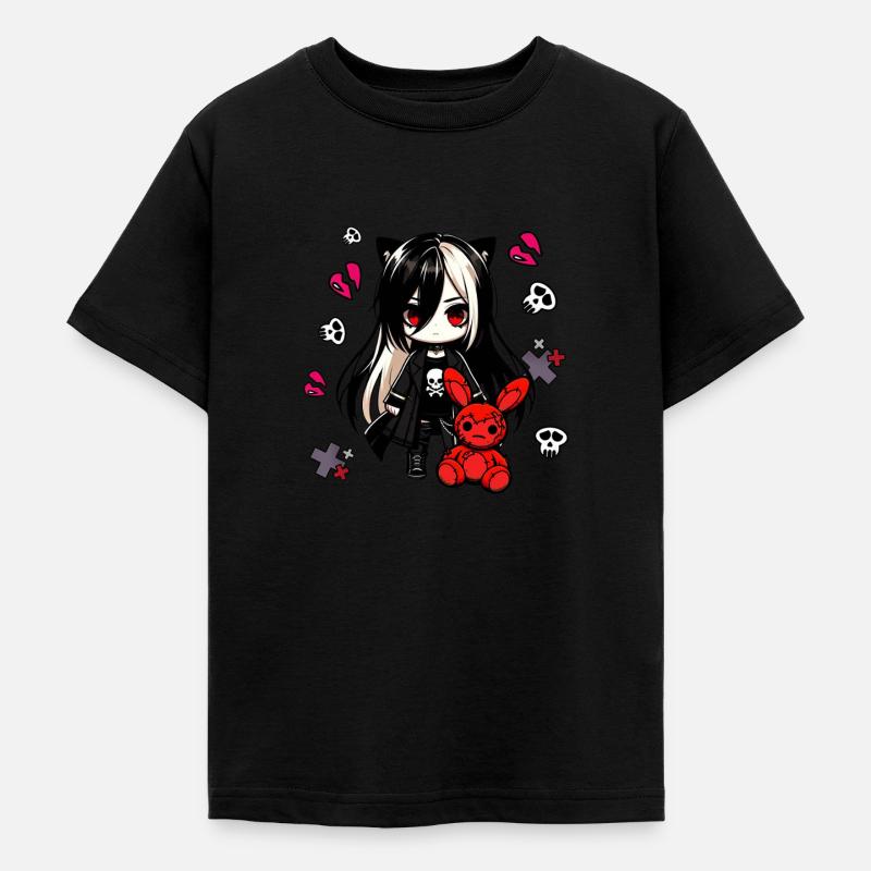 Chibi Kawaii Emo Pastel Goth Fille Anime - T-shirt Ado - noir