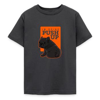 Fitness Dog Push-up French Doggy Black - Teenage T-Shirt - dark grey - Front - AI Model Teenager Male light (155cm)