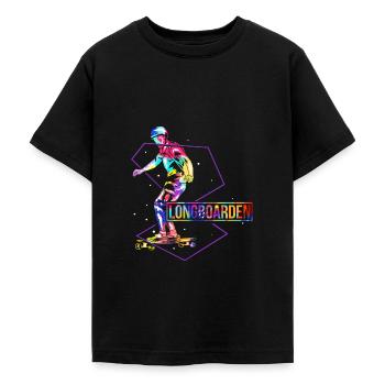 Longboard Polygone - T-shirt Ado - noir - Devant - AI Model Teenager Male light (155cm)