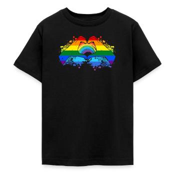 CSD LGBT Hands Shape Rainbow Heart Pride - T-shirt Ado - noir - Devant - AI Model Teenager Male light (155cm)